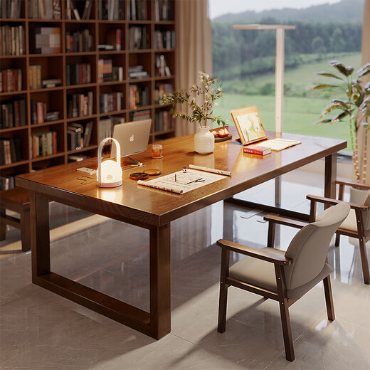 Mansfield all solid wood living room large long desk reading study table home double desk to living room table workbench all 3A grade rubber wood 160*80cm walnut color