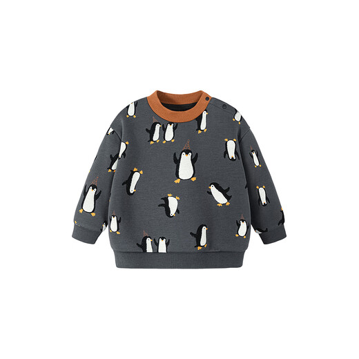 Mini Balabala Boys Girls Children's Baby Sweater 2025 Autumn and Winter New Arrival Velvet Lined Soft Skin Friendly Long Sleeves Gray White Tone 00321 90 cm