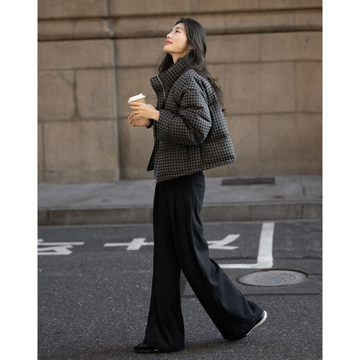 Demana двусторонняя жаккардовая куртка с узором «гусиные лапки», зима 90, утиный пух, воротник-стойка, четырехслойная короткая свободная женская куртка-пуховик