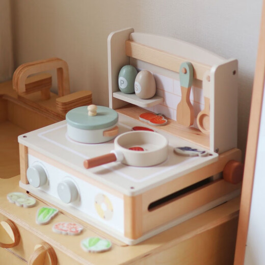 菲加尼过家家迷你桌面厨房咖啡机面包机玩具套装儿童木质仿真做饭小厨具