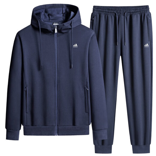 Adidas casual sports suit men's pure cotton winter velvet thickened stand-up collar middle-aged and elderly running fitness two-piece set stand-up collar gray straight (spring and autumn) 4XL recommended 170-190Jin Jin equals 0.5 kg