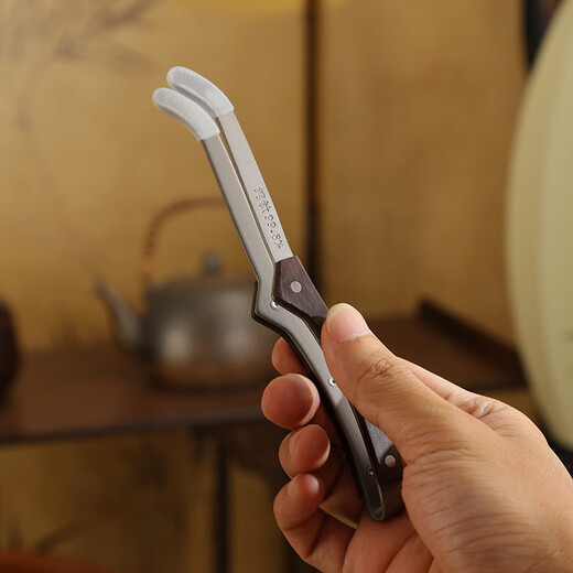 Bifa pure titanium tea clip tea spoon tea making tools tea set accessories high-end ebony tea cup tweezers cup washing holder tea set Ebony wood combined with pure titanium - curved handle tea clip + bamboo handle tea spoon