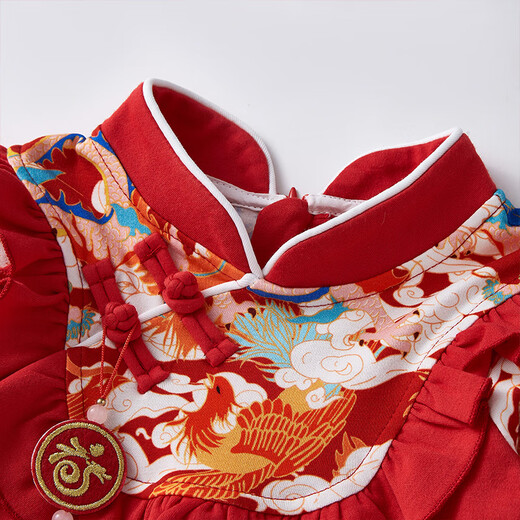 BORBOON B baby dress spring dress baby girl one year old dress girl birthday first birthday princess dress red cheongsam dress gift box 2271 80