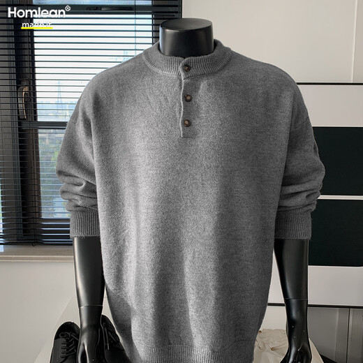 Homlean old money Henry collar knitted sweater men's advanced lazy style casual all-match top autumn HC19 dark gray 4XL