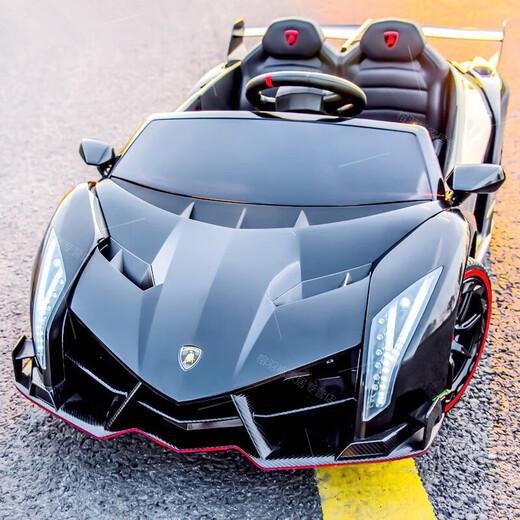 Hoyos German high-end Lamborghini children's electric car four-wheel car with remote control for boys and girls, baby can sit on it, four-wheel drive black - lithium battery scissor door + remote control + plastic