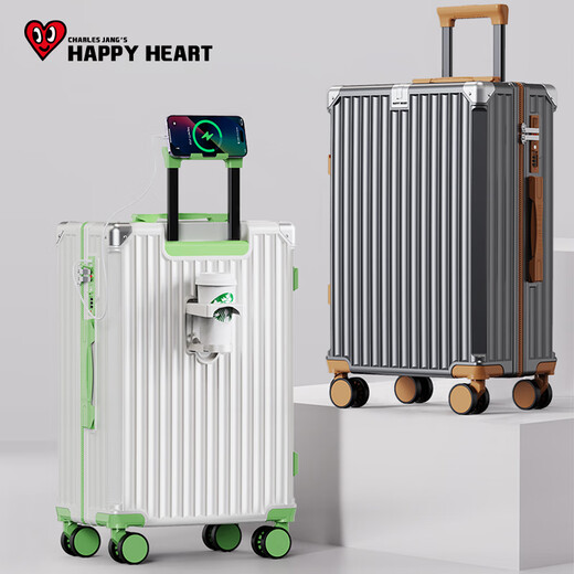 Charles Tao Xin multi-functional high-looking luggage suitcase for women with cup holder trolley case for men with universal wheels, Yao Ye Black 20 inches