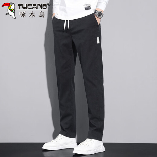 Woodpecker (TUCANO) pants men's autumn and winter straight casual pants men's loose sports trend versatile trousers black 32