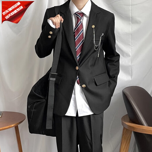 Dk boys' uniform suit suit original genuine British style autumn and winter youth college style dark blue suit suit dark blue suit + trousers + tie + chest chain L