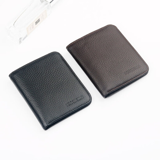 Goldlion Genuine Leather Wallet Men's Short Mini Simple Wallet Multifunctional Folding Soft Wallet Driver's License Card Holder Black