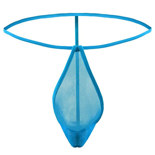 Sexy Men's Men's Erotic Underwear Transparent Mesh T-Pants T-Pants Passion Wear Hollow Sky Blue L