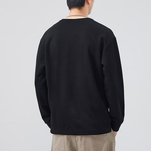 Baleno Henley collar men's long-sleeved sweatshirt, men's autumn trendy top, velvet style, spring and autumn style inner layering shirt, men's t-shirt, black regular L