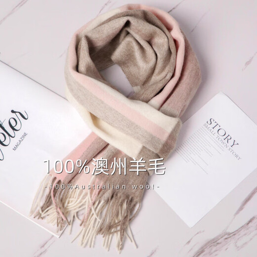 Muzhouyu selects Australian wool pure wool plaid scarf, British classic unisex couple model, winter warm scarf, blue mocha pattern, 100% Australian wool new plaid pattern