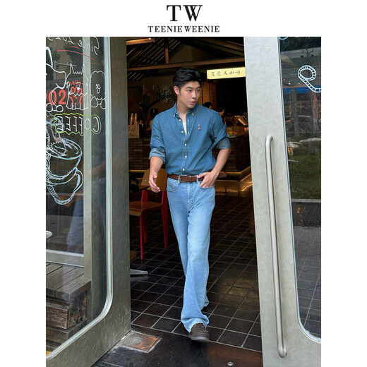 Teenie Weenie小熊男女同款休闲衬衫2025春季新款时尚水洗牛仔衬衣 蓝色 L
