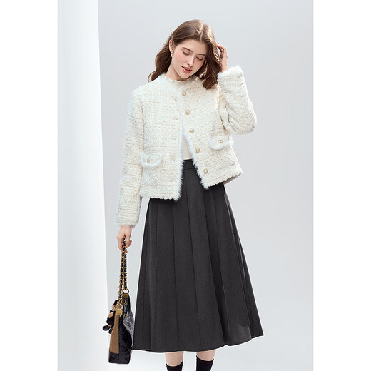 Betu Women's 2025 Winter New Style Mid-High Waist Striped Design Retro Umbrella Skirt Skirt Women 2510T73 Dark Gray M