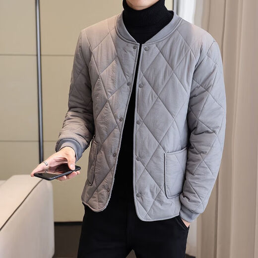 Men's short velvet and thickened liner cotton-padded jacket for autumn and winter, small cotton-padded jacket for inner wear, casual warm cotton coat, black 2XL 135-153Jin Jin equals 0.5 kg