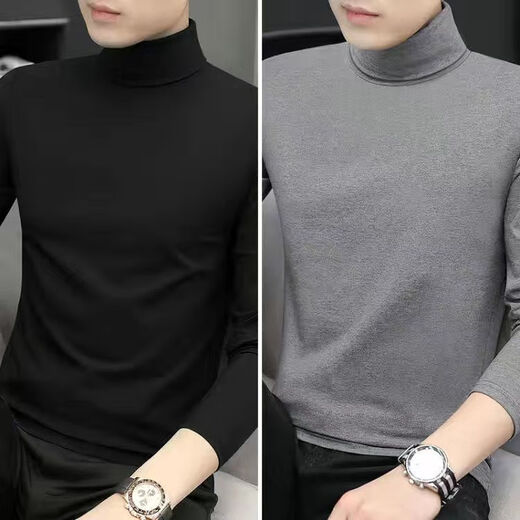 Septwolves 2 pieces Modal half turtleneck long-sleeved T-shirt for men spring and autumn thin slim fit inner shirt mid-collar autumn coat for men German velvet thermal top black (single pack) XL 175 (120-135) Jin Jin is equal to 0.5 kg