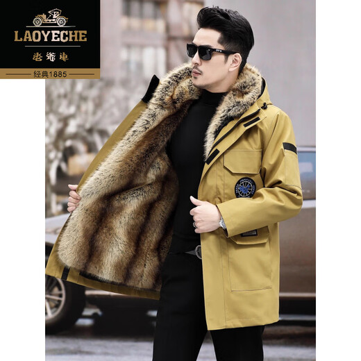 Classic car mid-length loose parka men's winter coat with velvet and thickening 2025 new mink liner dad jacket orange (sleeves with fur) removable liner 4XL 180 to 200Jin Jin equals 0.5 kg