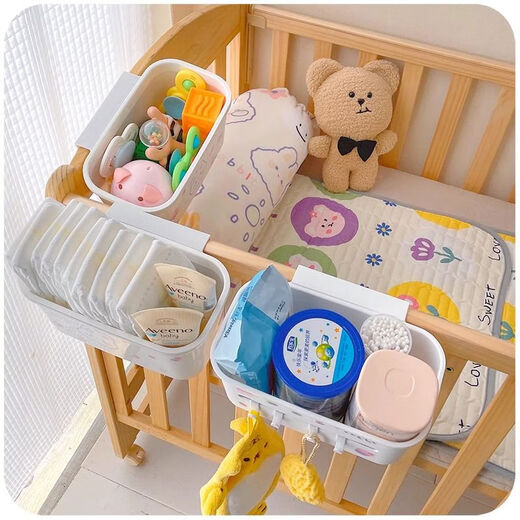 Mihong bedside hanging basket baby bedside diaper storage box storage rack storage bag crib hanging storage hanging bag gray and white 1 pack + sticker