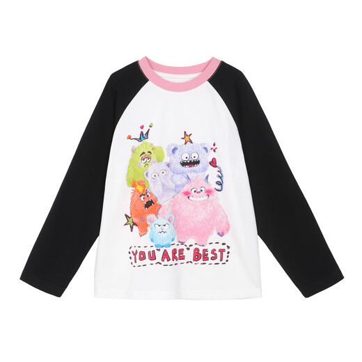 Luson Chen Dazhu Детская одежда Little Monster Monster Parent-Crint футболка с длинным рукавом Осень оригинальный дизайн девушек-топ-топ белый черный 160 160 см.