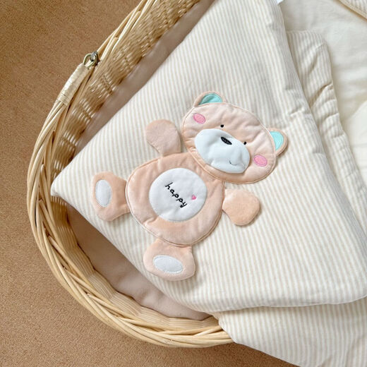 Baby colorful cotton quilt autumn and winter thickened and removable spring and summer thin newborn baby quilt newborn swaddle for four seasons happy bear coffee color four seasons double bile model (thin bile + thick bile) 98*98cm