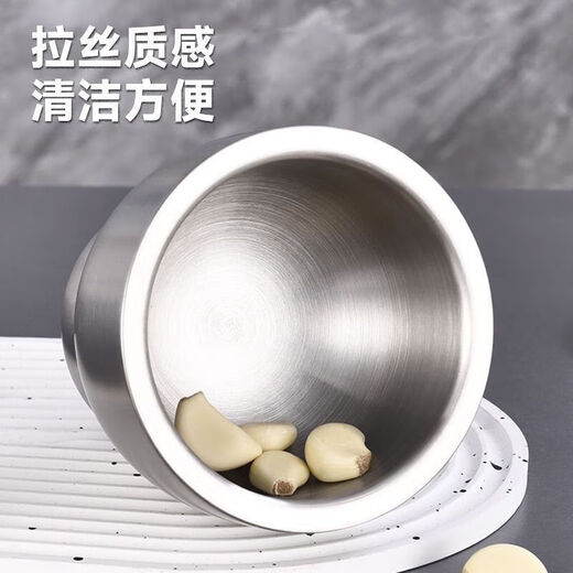 Qinkai grade 316 stainless steel solid garlic masher household grinder mash jar manual garlic masher garlic mortar 304 stainless steel - straight
