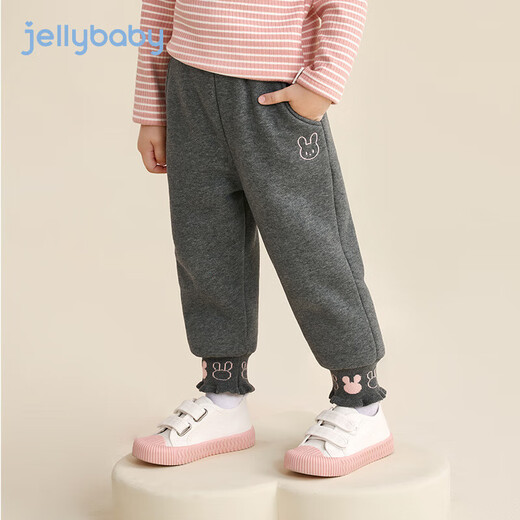 JELLYBABY velvet cartoon ribbed solid color cotton pants, winter baby pants, girls' sports warm pants, legged pants