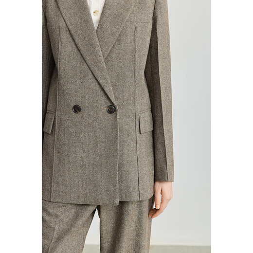 LILY2025 new winter women's wool blended old money style herringbone pattern commuter khaki suit jacket 717 Khaki M