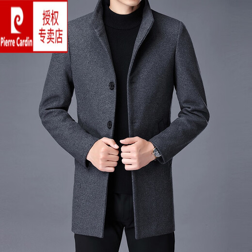 皮尔卡丹毛呢大衣男中长款秋冬季加厚双面呢子外套羊毛西领英伦中款 M921黑色 L 175