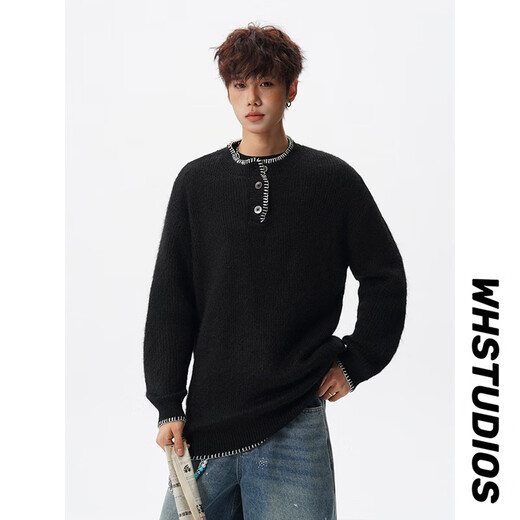 QGF design Henry collar sweater sweater for women and men in autumn and winter retro niche loose pullover sweater couple cardigan green M recommended 90-110Jin Jin equals 0.5 kg