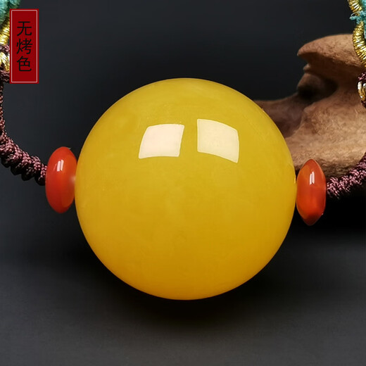 Amber School, one thing, one picture, one proof, beeswax pendant, ball bead clavicle chain, natural amber necklace, chicken fat yellow, no cracks, pendant 14.38g 25.2mm