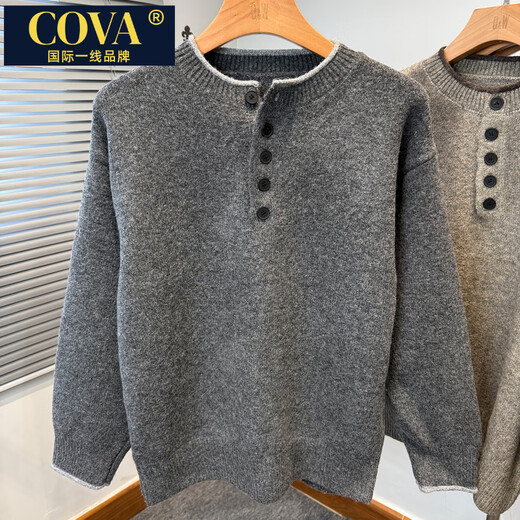 COVA international first-line brand door tube Henry collar sweater men's 2025 new winter loose sweater men's thickened black gray 3XL