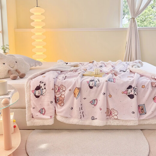 Fantasy A-type three-layer thickened plus plush blanket milk velvet office nap blanket kindergarten blanket autumn and winter blanket Huahuaxiong double-layer thickened high-gram weight milk velvet + lamb's velvet 150*200 single blanket A-type skin-friendly warm can be spread and covered