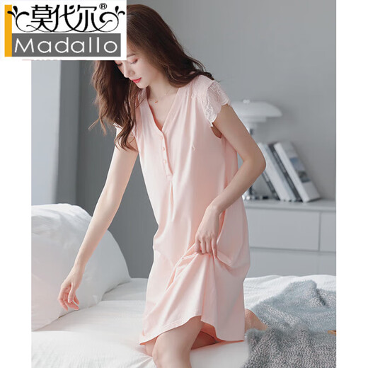 莫代尔睡裙女夏季短袖套头中长裙子休闲睡衣女士2025年新款连衣裙 XRD-9249# M