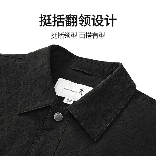 Dances with Wolves, quilted lining for warmth, textured jacquard lapel jacket, casual men's jacket 001 black XL