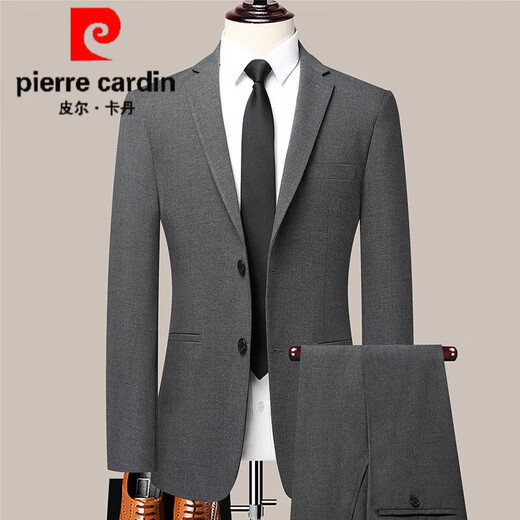 Pierre Cardin Wool Suit Men's Autumn and Winter New Business Casual High-end Suit Two-piece Set No-Iron Middle-aged Suit 2391 Black Vertical Strips 2XL (185) - Recommended weight 165-175 Jin Jin equals 0.5 kg