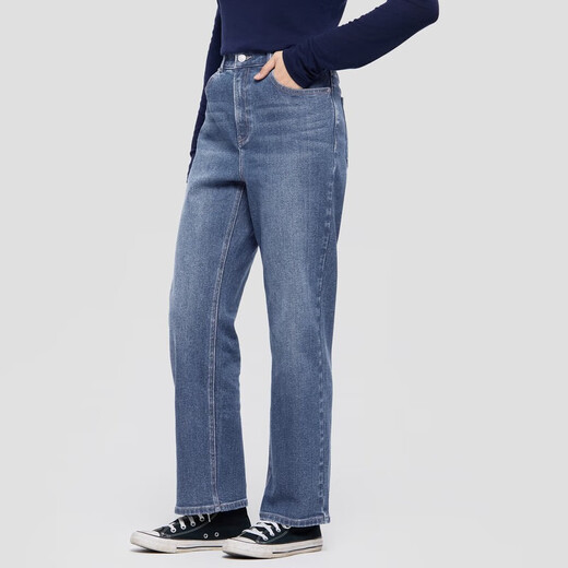 GAP Women's 2025 Herbst New Retro gewaschen Micro-Flash Mid-Wait Straight Jeans Casual Hosen 849915