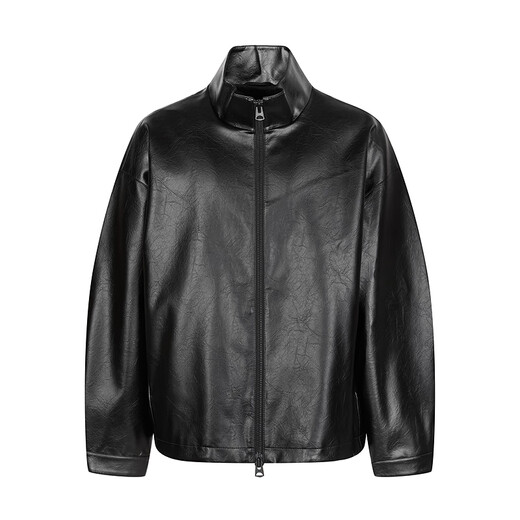 Sketch Men's 2025 Winter New Imitation Leather Jacket H-shaped Short Stand Collar Zipper 9P0A13450 001 Black M