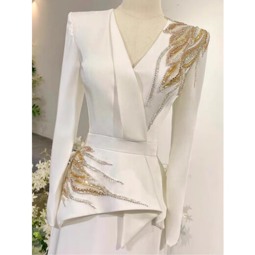 Belaya banquet evening dress, high-end evening dress, host performance, temperament, chorus, piano performance, national vocal music test skirt, white S