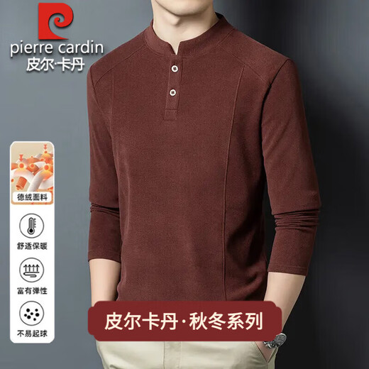 Pierre Cardin 2025 Autumn and Winter New Men's Double-sided German Velvet Sweatshirt Bottoming Shirt Middle-aged Henry Leads the Trend and Versatility Long-Sleeved T-Shirt Black D509 XL 130-150Jin Jin is equal to 0.5 kg