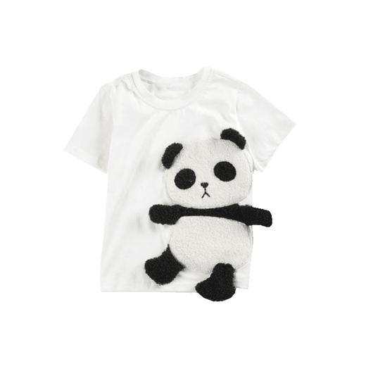 可爱卡通立体小熊猫衣服亲子装T恤短袖儿童男童女童宝宝上衣夏季 白色_熊猫T恤 80 cm_身高73-80cm