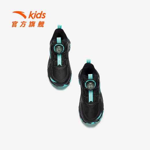 ANTA Children's Shoes Children's Cotton Shoes Boys' Sports Shoes 2025 Winter Shopping Mall Same Style Children's Shoes Plus Velvet Warm Snow Boots Boys Black/Fluorescent Aqua-2 Size 29