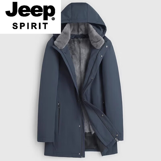 JEEP SPIRIT fur men's autumn and winter style parkas for young and middle-aged men, mink fur coats, mink lining, mid-length fur 1, navy blue, whole mink lining L 170