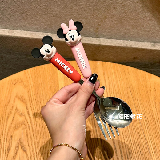 Genuine silicone spoon Mickey Minnie Donald Duck cute cartoon children 304 stainless steel tableware Minnie stainless steel (shaped spoon)