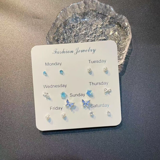 NSYCA Old Phoenix sterling silver 9999 sweet cool ins forest style fresh and cute sweet little butterfly earrings elegant and versatile ear bones butterfly set 7 pairs of pink same style as Lao Fengxiang