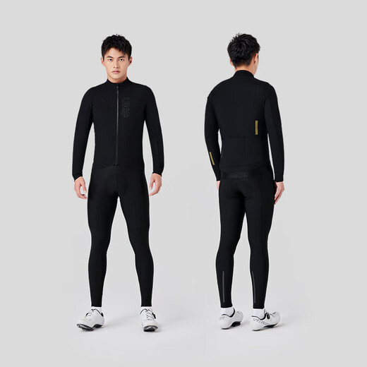 UKE Men's Windproof Fleece Outdoor Cycling Jacket Double-layer Windproof Outside and Breathable Inside Warm and Water-Repellent Cycling Jacket Starfield Black L