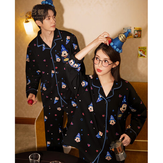 Gongdie Light and Soft Disney Mickey Spring and Autumn Couple Pajamas Women's Long Sleeve Cartoon Home Clothes Set Men's