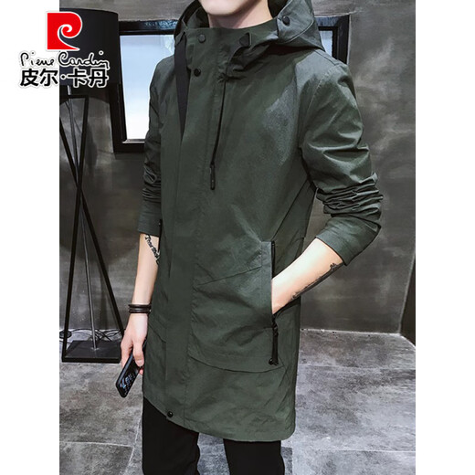 Pierre Cardin (pierre cardin) military trench coat men's mid-length spring and autumn style 2026 new British handsome slim double-breasted coat jacket men's black M recommended 90Jin Jin is equal to within 0.5 kg