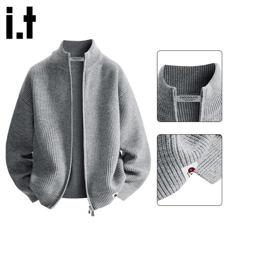 CHOCOOLATE it Men's Cardigan Sweater Jacket Men's Autumn and Winter Lazy Knitted Sweater Outerwear Men's Zipper Wool Autumn Clothing Worsted Gray L Recommended 120-140Jin Jin equals 0.5 kg