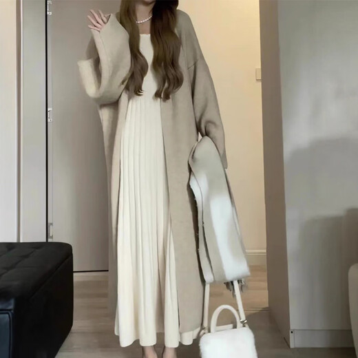 Muni long sweater knitted dress women's autumn clothing 2025 new autumn wear complete set of popular popular long skirts long-sleeved knitted sweater dress - apricot one size fits all 80-120 Jin Jin is equal to 0.5 kg