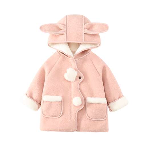 BABO PANDA童装女童外套秋冬款2025新款洋气儿童冬装上衣女宝宝加绒呢子大衣 粉色 90 建议1~2岁【 80-90cm】